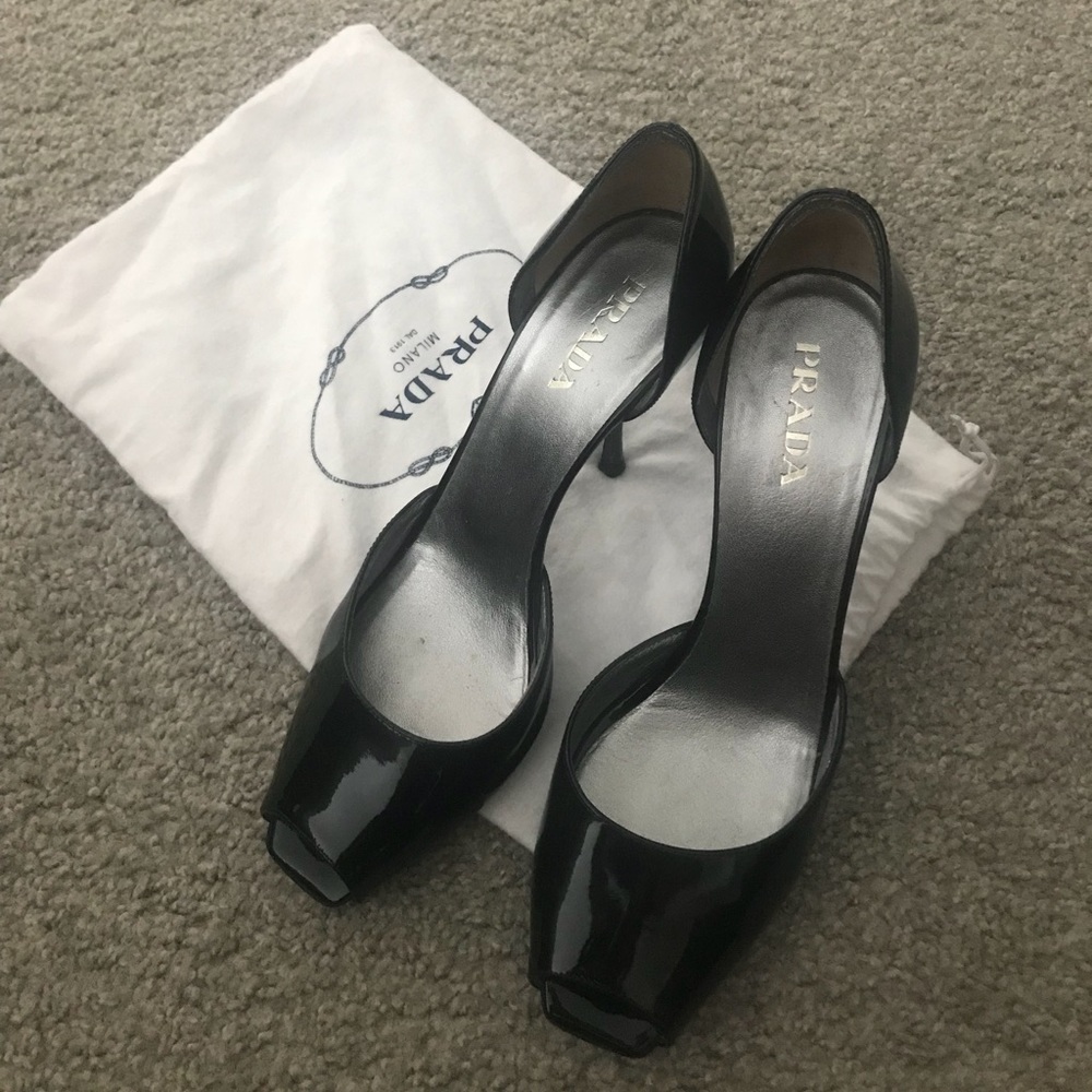 Prada black patent leather heels